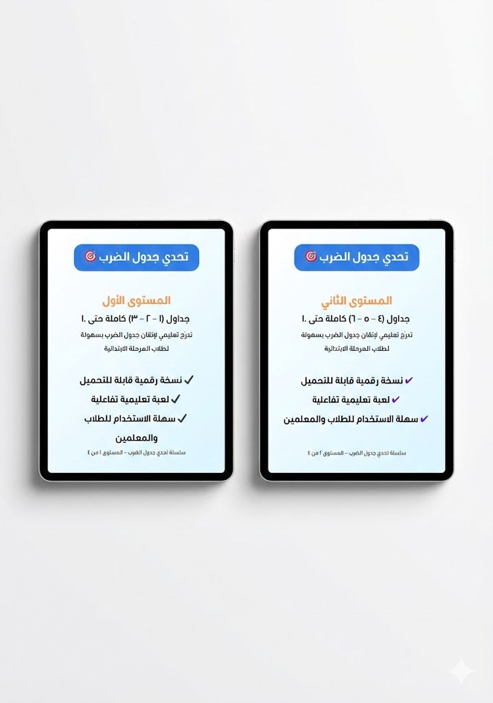 باقة تحدي جدول الضرب الكاملة | اربع مستويات + 4 اختبارات (60 سؤال) ملف رقمي